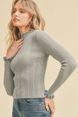 Turtle Neck with Contrast Edge Long Sleeve Sweater