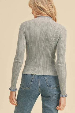 Turtle Neck with Contrast Edge Long Sleeve Sweater