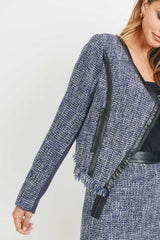 Tweed Jacket W/ Contrast PU