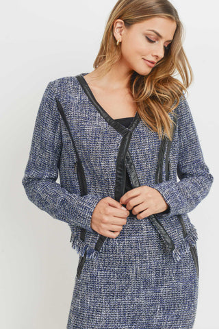 Tweed Jacket W/ Contrast PU