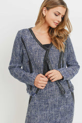 Tweed Jacket W/ Contrast PU