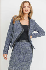 Tweed Jacket W/ Contrast PU