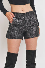 Tweed Metallic Shorts W/ Pockets