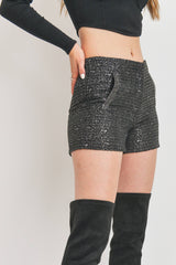 Tweed Metallic Shorts W/ Pockets