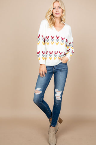 COLOR BLOCK EMBROIDERED SWEATER