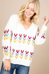 COLOR BLOCK EMBROIDERED SWEATER