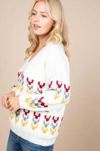 COLOR BLOCK EMBROIDERED SWEATER