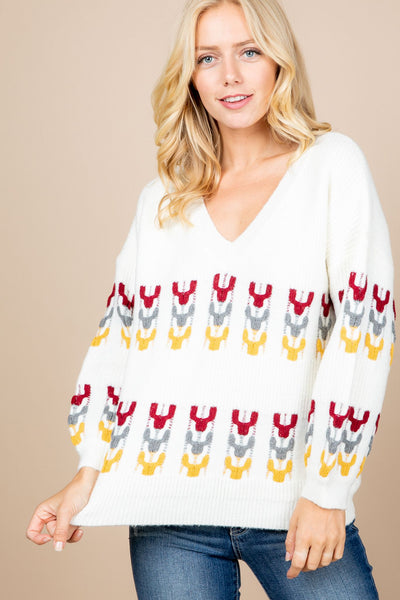COLOR BLOCK EMBROIDERED SWEATER