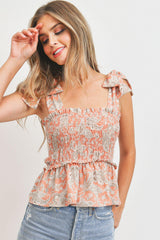 Self Tie Straps Smocking Sleeveless Top